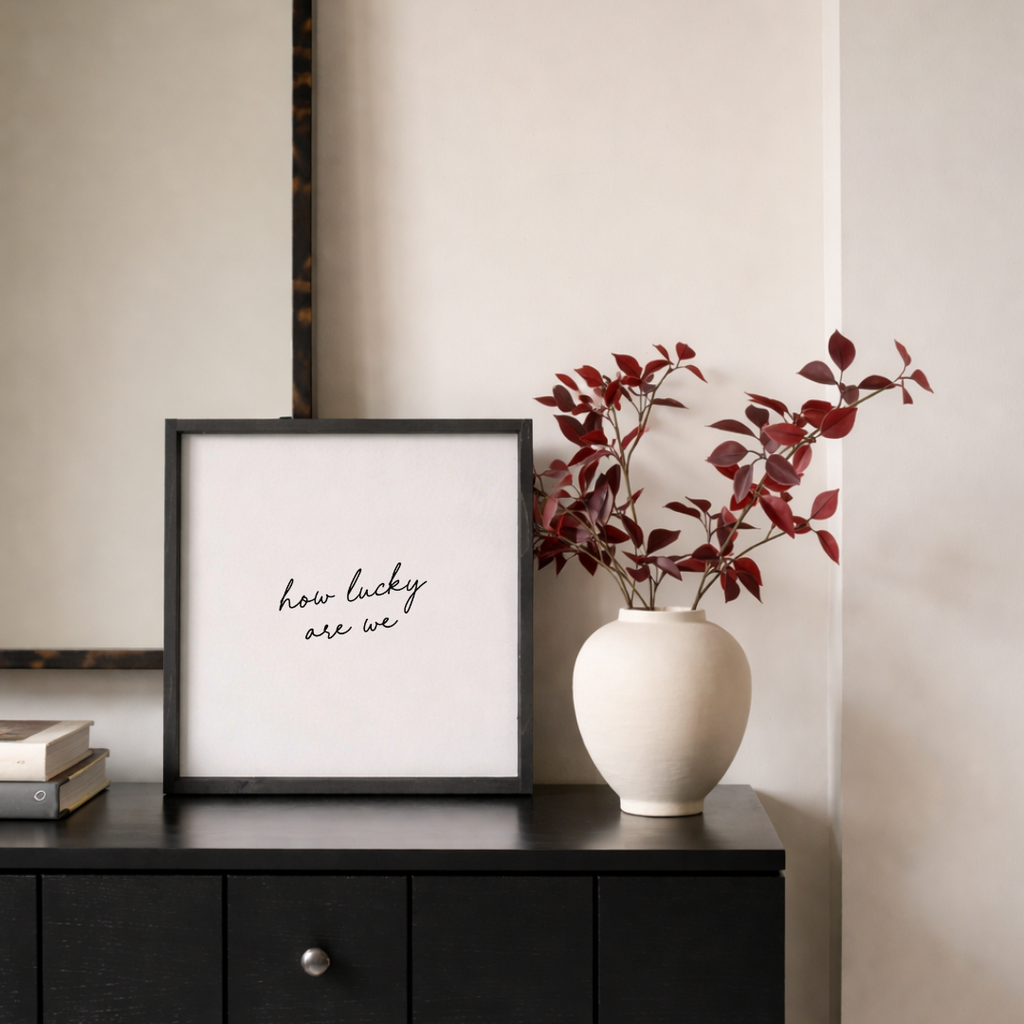 How Lucky Are We Framed Wall Art - Neutral Modern Wall Decor