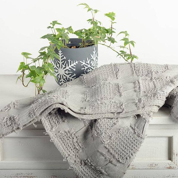 84" x 90" Grey Throw, Cotton Engraved Square Design