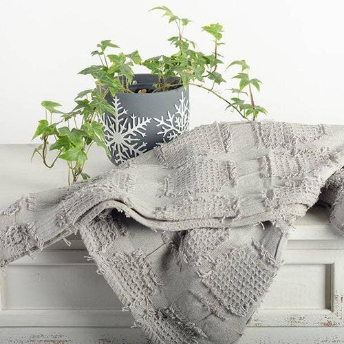 84" x 90" Grey Throw, Cotton Engraved Square Design
