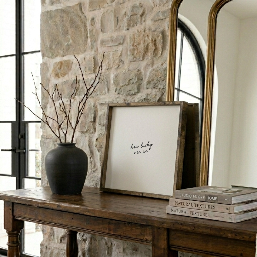 How Lucky Are We Framed Wall Art - Neutral Modern Wall Decor