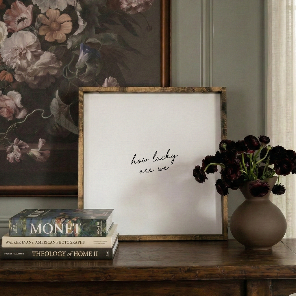 How Lucky Are We Framed Wall Art - Neutral Modern Wall Decor