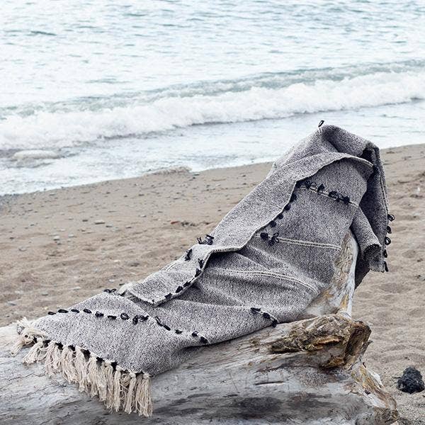 50" x 70" Cotton Throw Blanket, Grey With Embroidered Design