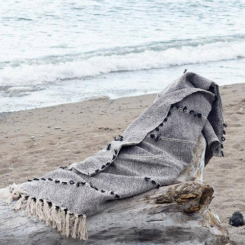 50" x 70" Cotton Throw Blanket, Grey With Embroidered Design