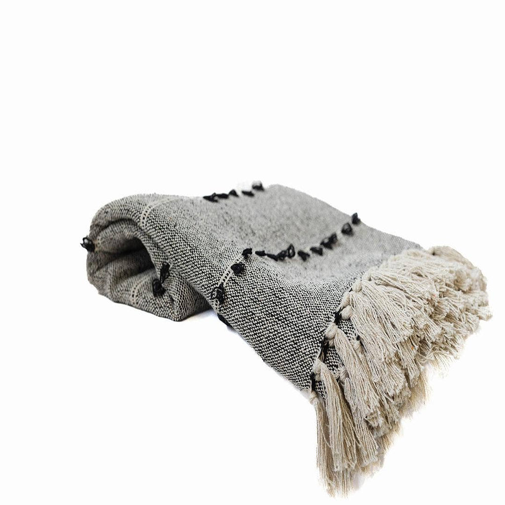 50" x 70" Cotton Throw Blanket, Grey With Embroidered Design