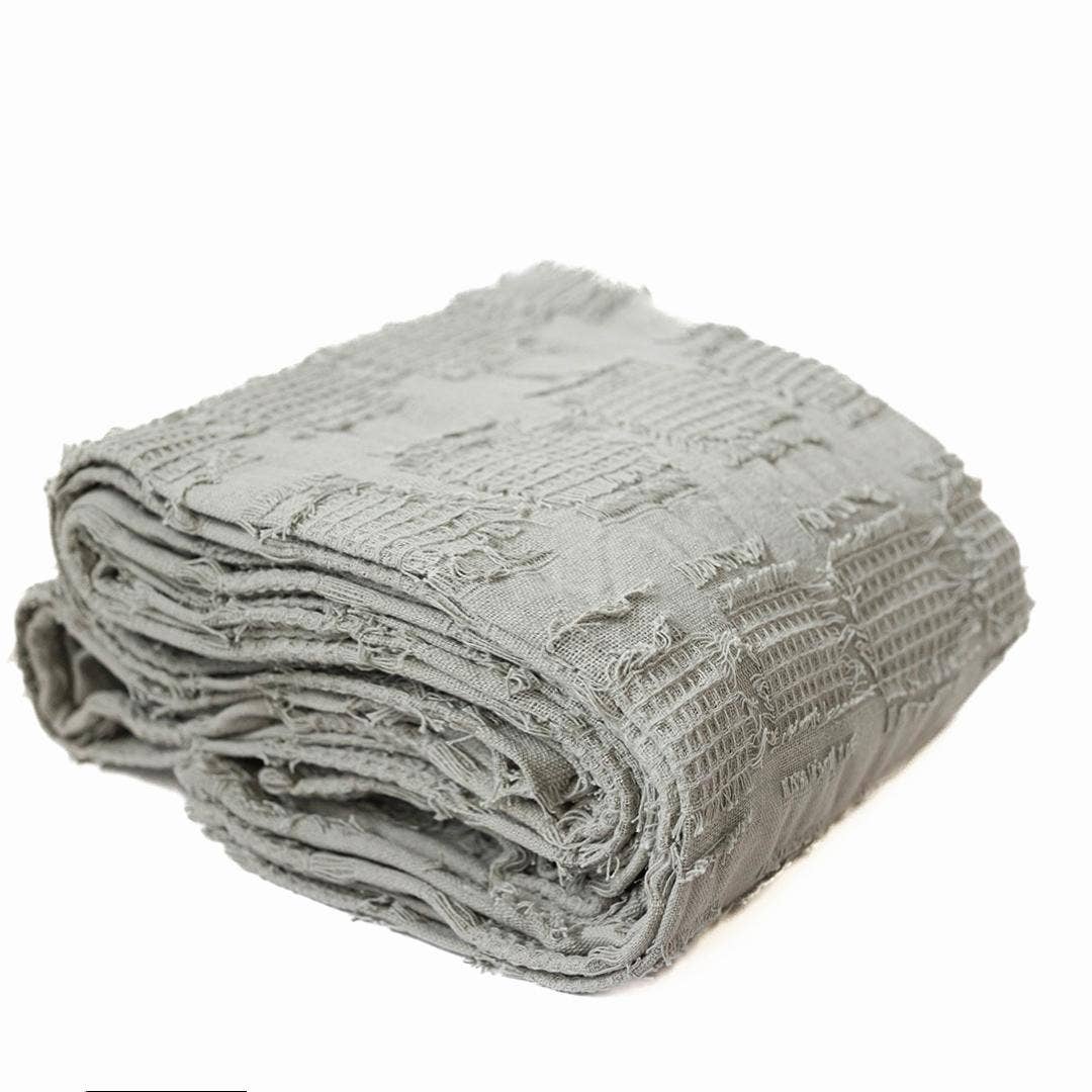 84" x 90" Grey Throw, Cotton Engraved Square Design