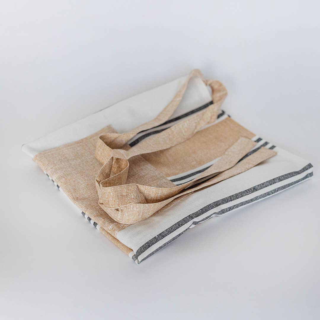 Apron In Printed Cotton With Pocket, Beige