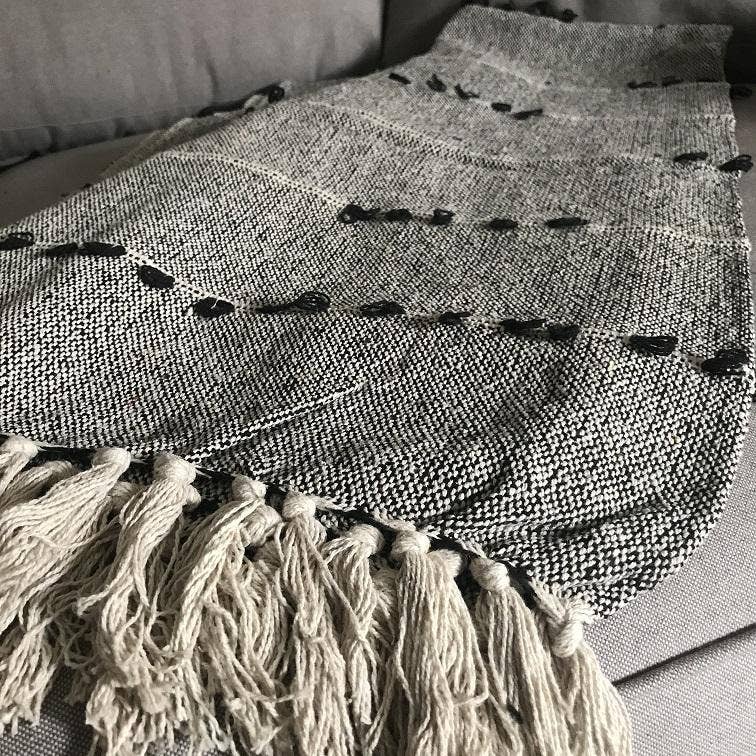 50" x 70" Cotton Throw Blanket, Grey With Embroidered Design